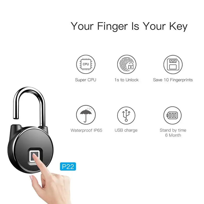 Aimitek Перезаряжаемые отпечатков пальцев замок Smart Lock IP65 Водонепроницаемый Anti-Theft замок безопасности двери Чемодан случае замок без ключа