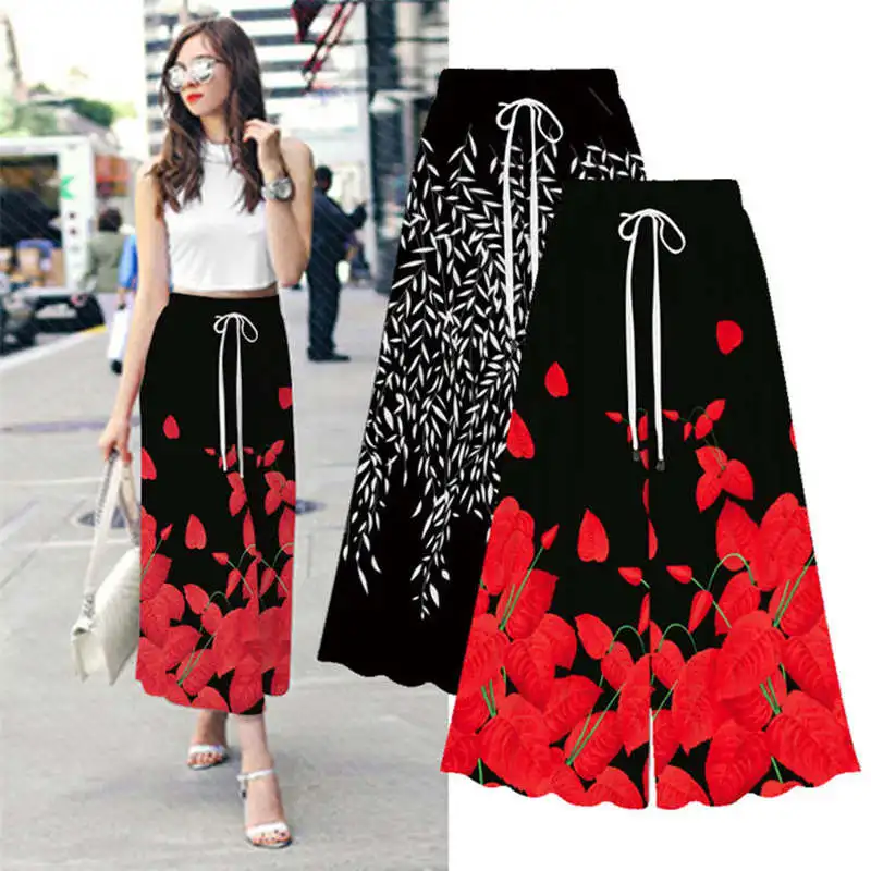 

Boho Festival Print Wide Leg Pants Casual High Waist Side Pocket Long Pant Women 2019 Summer Autumn Loose Trouser Pantalon Femme