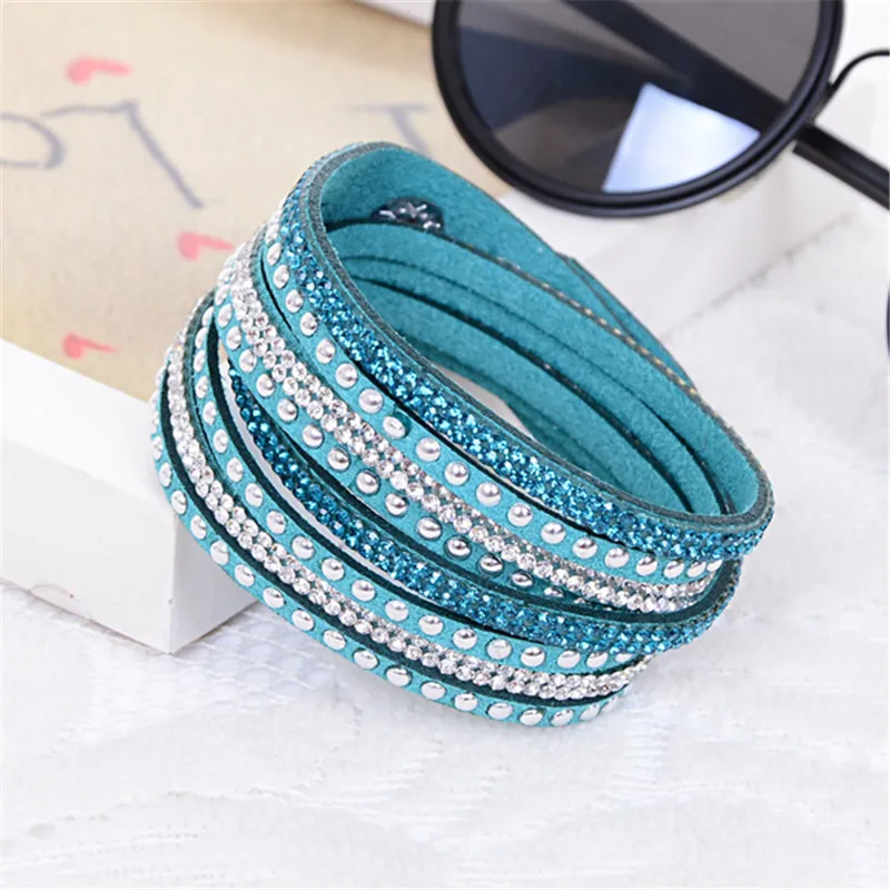 

New Leather Bracelet Rhinestone Crystal Bracelet Wrap Multilayer bracelets for women pulseras mulher Jewelry