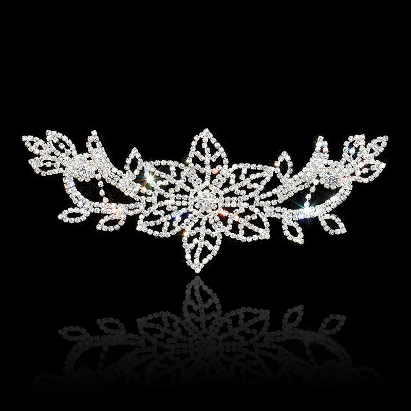 

8.42*3.34 Inches Silver Golden Flower Rhinestone Appliques for Wedding Dress Sash Rhinestone Trim Sewing DIY Crafts