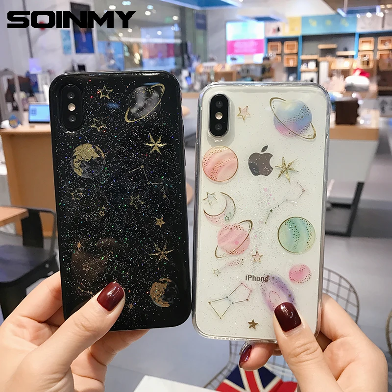 

Soinmy Universe Space Glitter Case For iphone XS case silicone transparent cover for iphone xr fundas for iphone xs max coque x