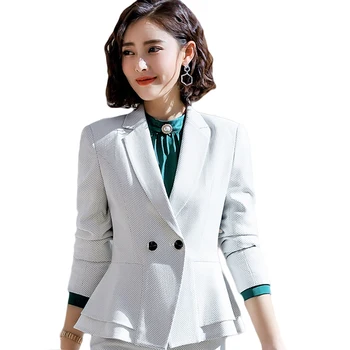 

Elegant Hem Ruffles Blazer 2019 Spring Women Formal Interview Long Sleeve Slim Dot Jacket Office Lady Work Plus Size Coat CM1195