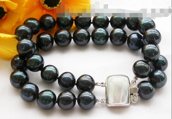 

z3454 8" 12mm black round freshwater pearl bracelet mabee SHIPPING 5.25