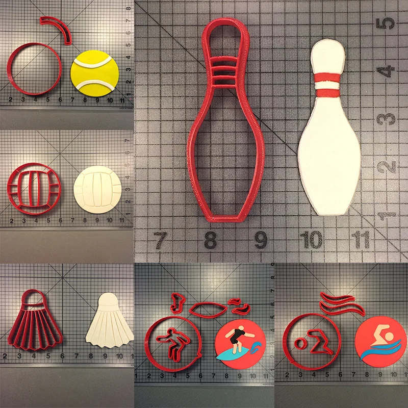 

Sport Series Cookie Cutter Set Custom Made 3D Printed Bowling Tennis Birdie Balls Fondant Cupcake Top Kitchen Accessories