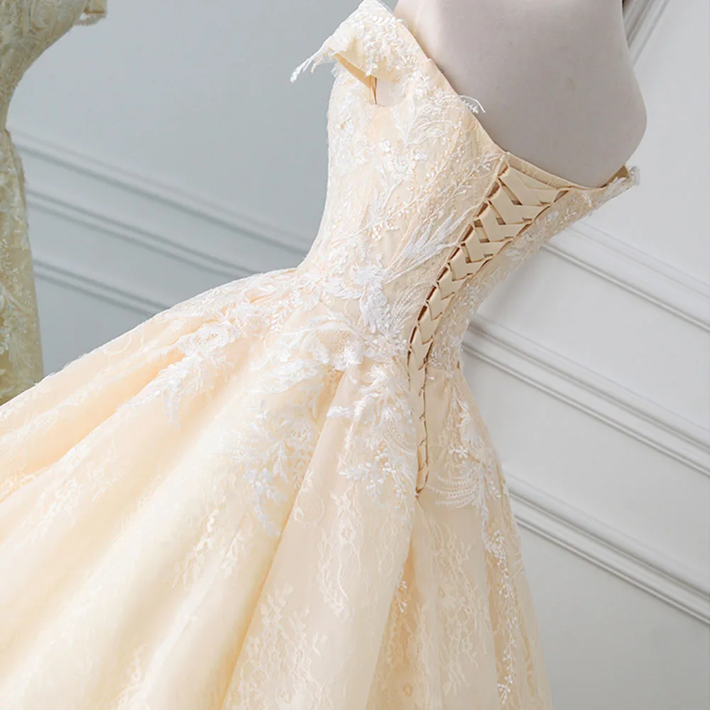 Vestido De Noiva Princesa/Новое поступление года; кружевное бальное платье с короткими рукавами, украшенное бисером и аппликацией цвета шампанского; Свадебные платья с подъюбником