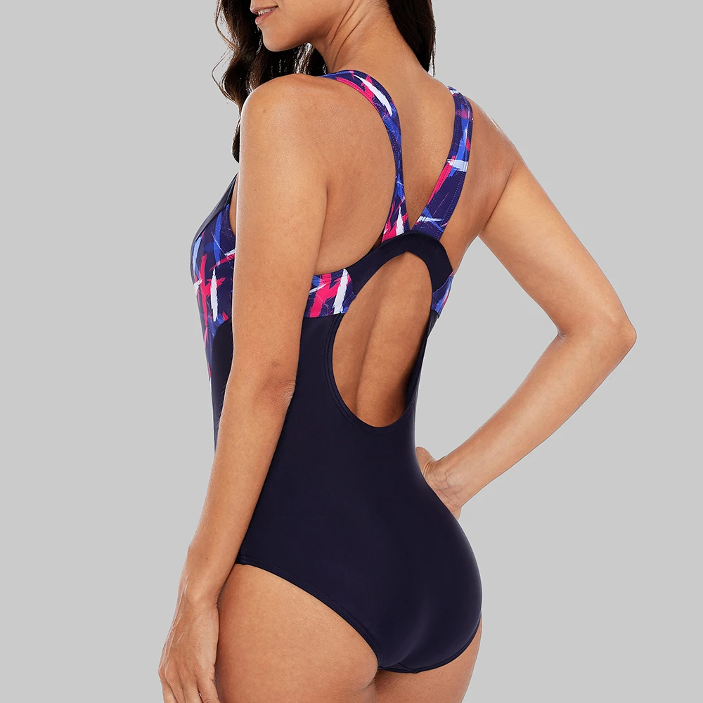 Online Charmleaks Ein Stück Frauen Sport Badeanzug Sport Bademode Colorblock Print Monokini Strand Badeanzug Bikini