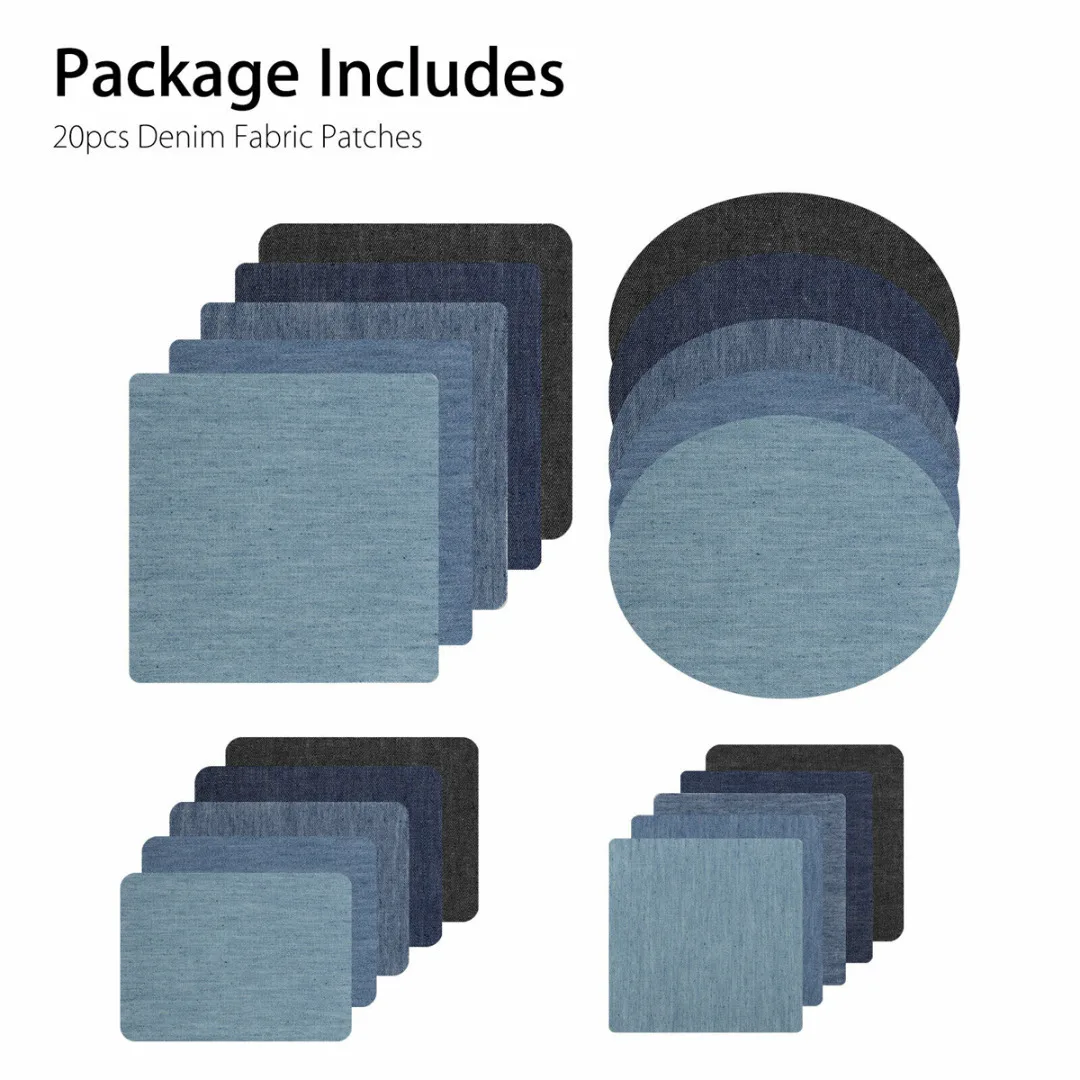 20pcs 5 Color DIY Iron on Denim Fabric Patches for For Jean Pants Bag Elbow Sewing Fabric + Sewing Kit