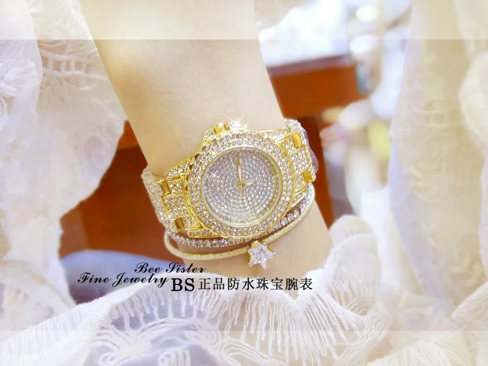 BS Золотые женские часы, модные женские кварцевые часы, женские Стразы, повседневные наручные часы с кристаллами, Reloje Mujer Relogio Feminino