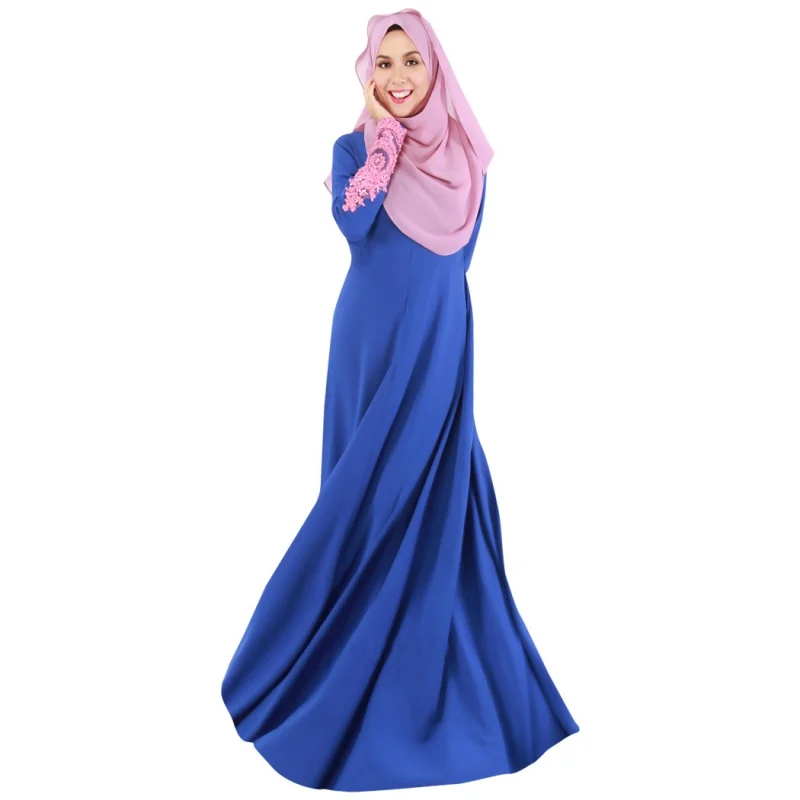 Мусульманские платья Кафтан Женская мода длинный абзац платье Исламская кружевное платье с длинным рукавом Тонкий арабские одежды LM75