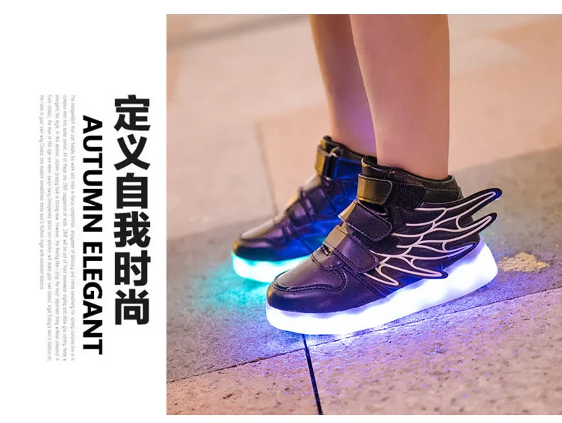 New usb charging glowing sneakers Kids Running led angel's wings kids with lights up luminous shoes girls' boys' shoes leather girl in boots