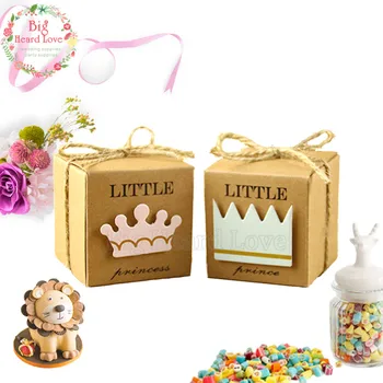 

50pcs/lots Baby Price And Princess Baby Shower Candy Box Baby Birthday Party Decorations Kids Party Kraft Paper Gift Box Bags