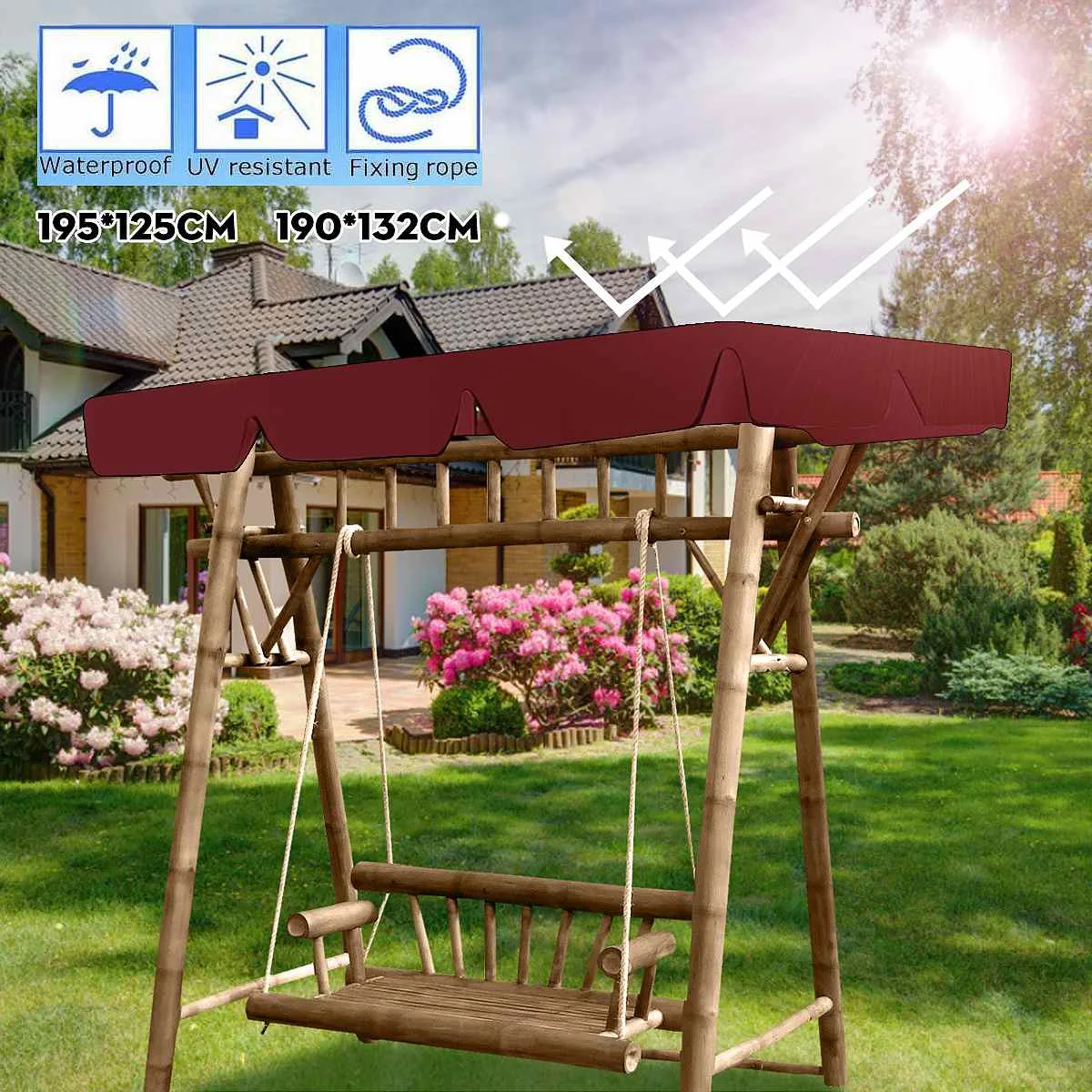 

Red Swing Chair Top Cover Summer Waterproof Cover Canopy Replacement Garden Courtyard Outdoor Swing Chair Hammock Shade Tent