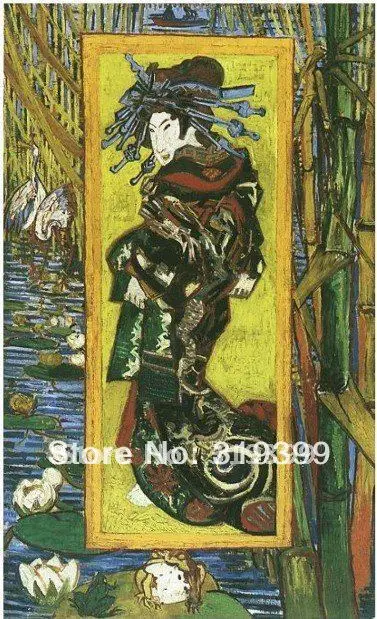 

100% handmade Vincent Van Gogh Oil Painting reproduction, Japonaiserie Oiran (after Kesai Eisen) ,Museum quality, Free DHL