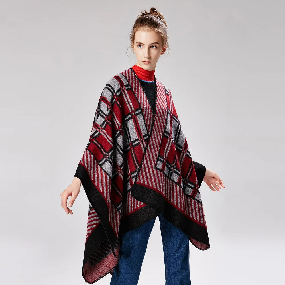 

2019 New Winter Scarves Women's Cashmere Feel Ponchos and Capes Female Fashion Pashmina Ladies Knit Shawl Cape Blanket Stoles