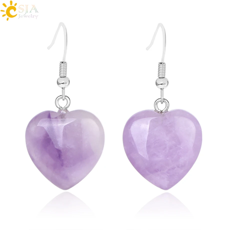 Amethyst Rose Quartz Natural Stone Hexagonal Healing Point Crystal Dangle Earrings