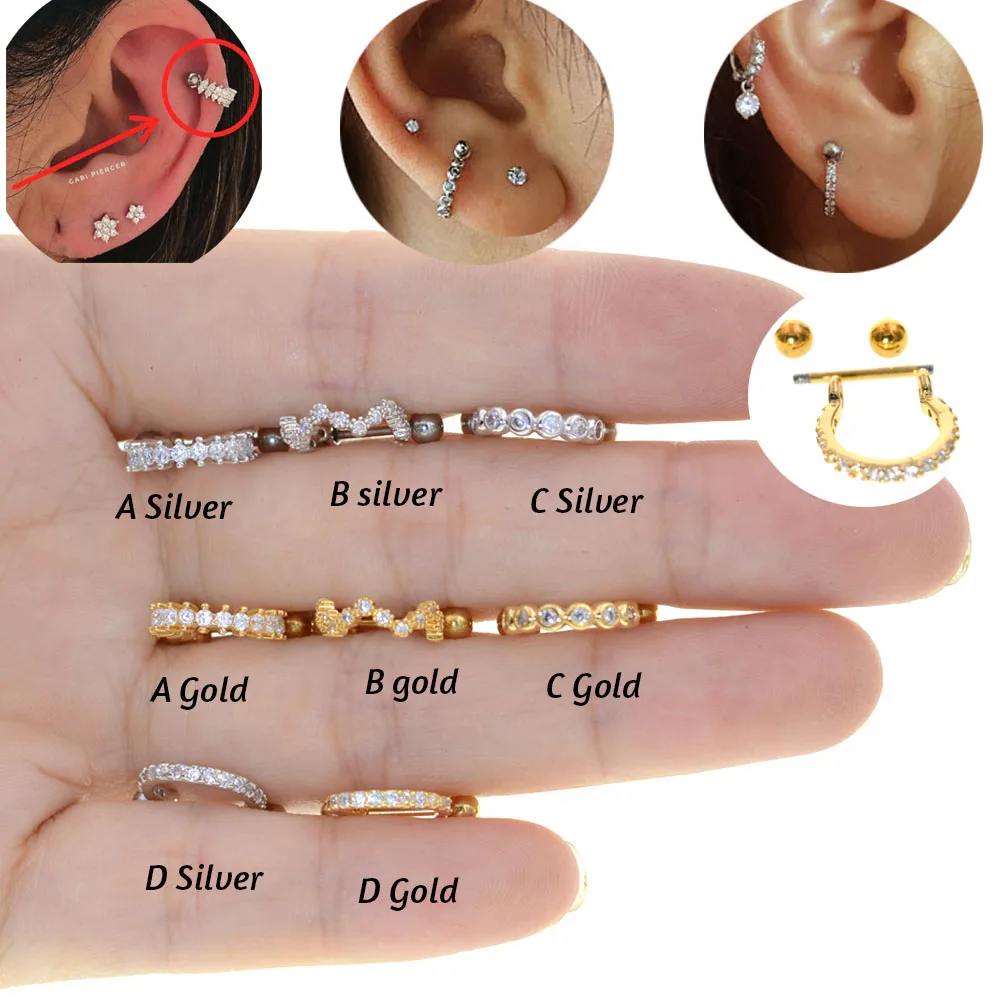 

1Pc 0.8x8mm Rod With Cz Cabi Piercer Barbell Hoop Cartilage Helix Daith Rook Lobe Earring Ear Piercing Jewelry
