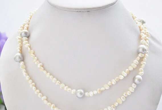 

ddh003043 36"10- 11mm gray round / white baorque freshwater pearl necklace