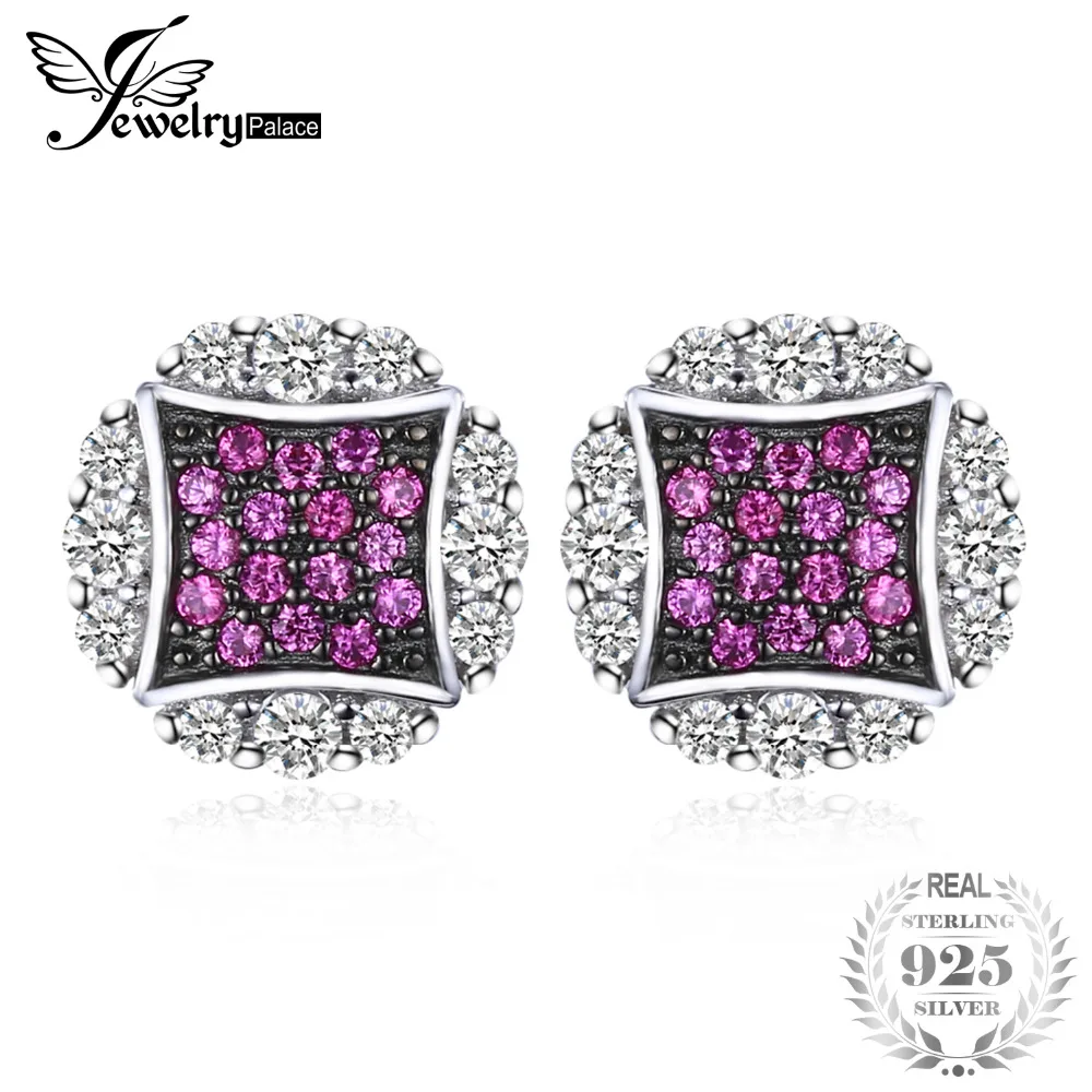

JewelryPalace Gorgeous 0.5 ct Created Ruby Round Pave Stud Earrings For Women Genuine 925 Sterling Silver Charms Vintage Jewelry
