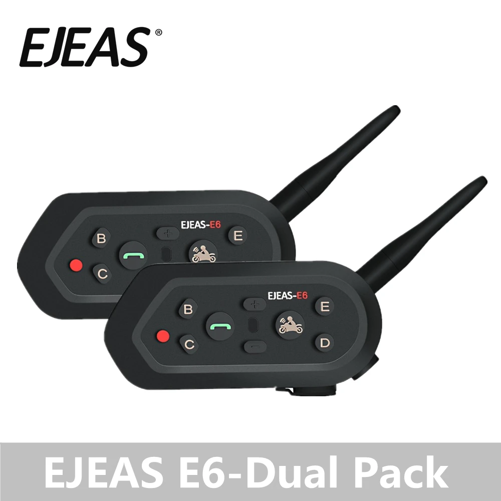 

Dual Pack EJEAS E6 Intercomunicador Moto VOX Bluetooth Intercom Helmet Headset Motorbike Auriculares GPS MP3 for 2 Riders
