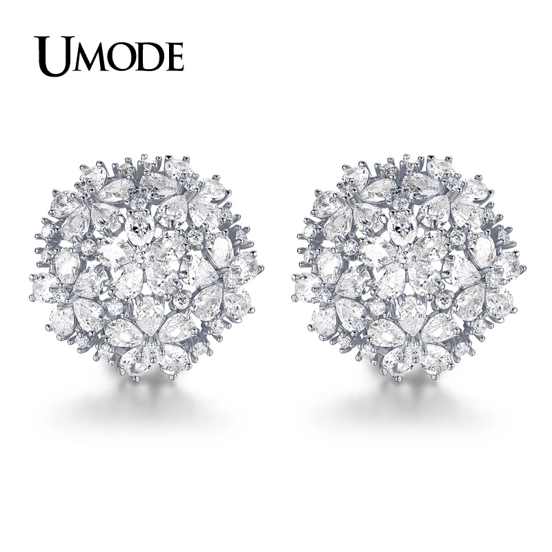 UMODE New Fashion Earring Jewelry For Women White Gold Color Cubic Zirconia Flower Cluster Stud Earrings AUE0188B