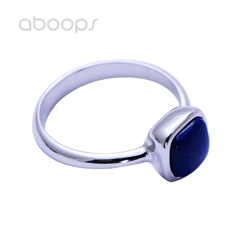 

6mm Plain 925 Sterling Silver Square Blue Lapis Lazuli Rings for Women Girls Size 6 7 8 Free Shipping