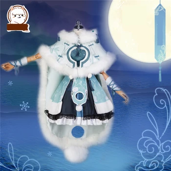 

Hot Game Miracle Nikki Chinese Ancient Costume Cosplay Costume Rabbit Blue White LOLITA Winter dress cloak/dress