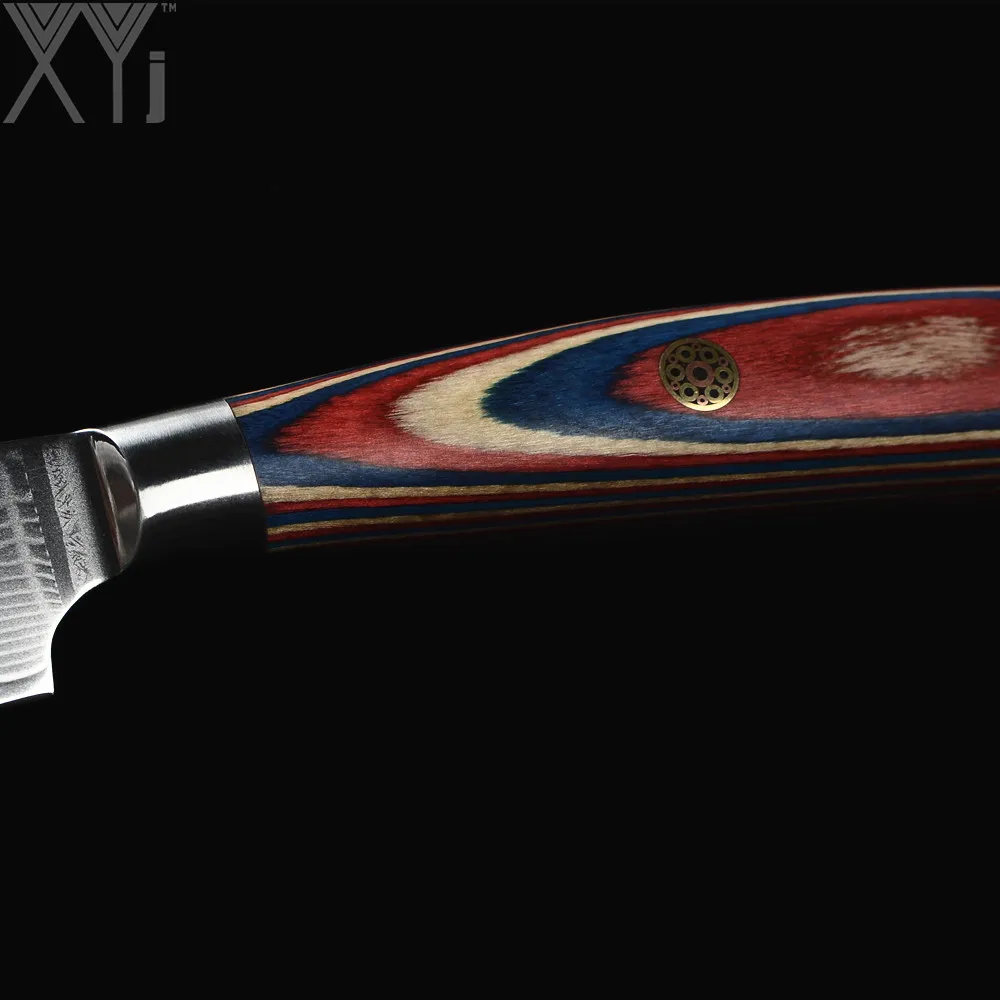 XYj 4 шт Дамасские Ножи с изогнутой ручкой VG10 Дамасская сталь 3,4, 5,6 дюймов кухонный нож Фруктовый нож для нарезки повара набор ножей
