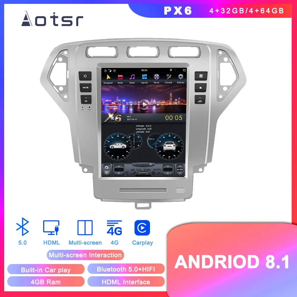 Мультимедийный плеер Tesla style Android 8 1 4 Гб ОЗУ DVD GPS навигация для Ford Mondeo MK4 2007 2010