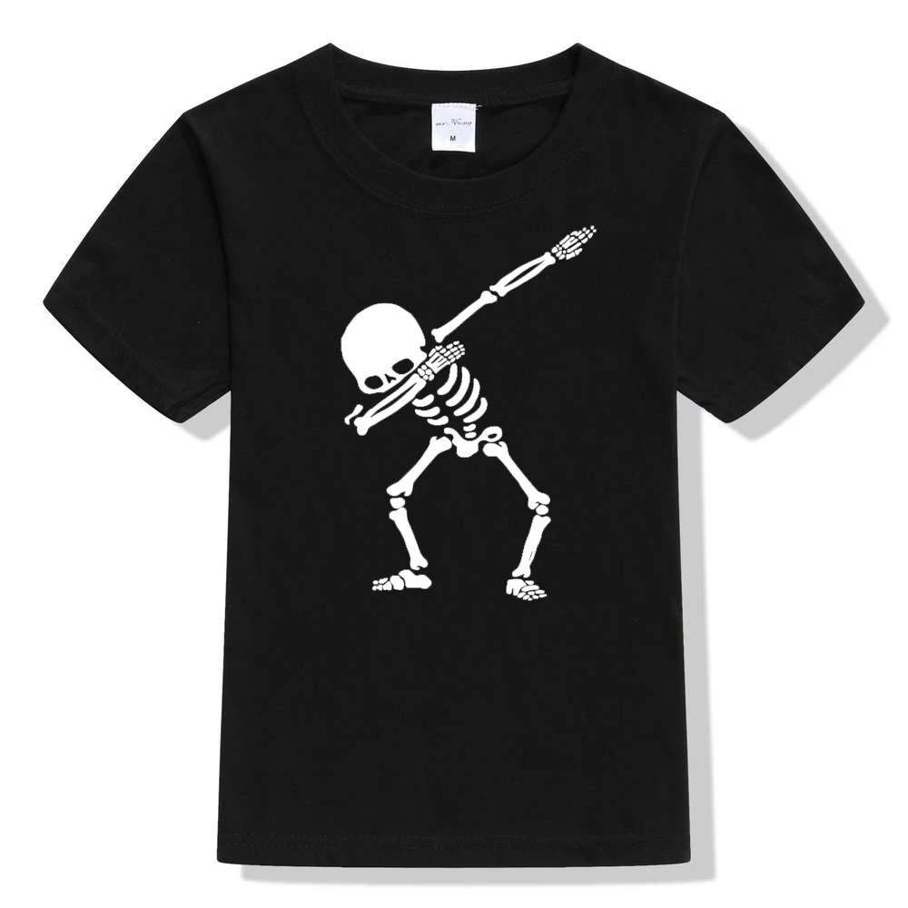 Детская футболка унисекс, летняя стильная футболка с короткими рукавами и черепом для мальчиков и девочек, Повседневные детские футболки - Цвет: 44A6-KSTBK-