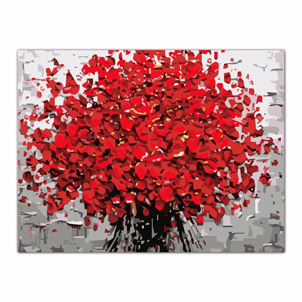 369 21 De Réductionfleur Rouge Arbre Peinture à Lhuile Par Numéros Acrylique Dessin Sur Toile Bricolage Maison Bureau Décoration Mur Décor Photo