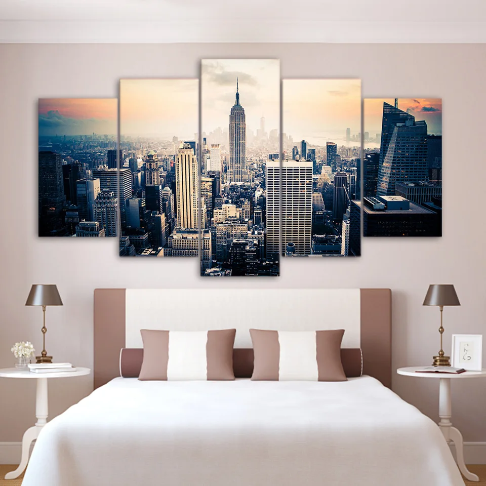 HD print 5 Panel new york city skyscraper canvas Painting wall bedroom
