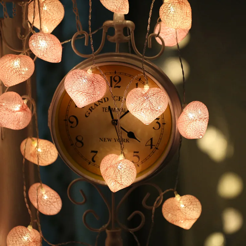 20 LEDs Heart Shape Cotton Ball Table Lights Wire String Light For