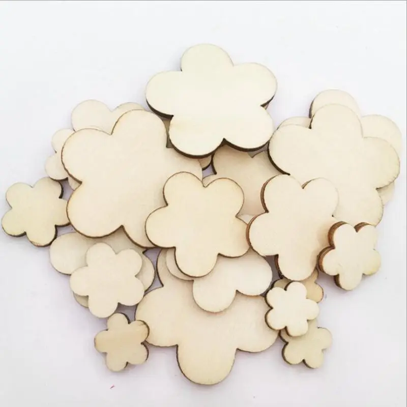 

50pcs/lot 15-40mm DIY Wood Flower Board Handmade Ornaments Wedding Party Home Decoration