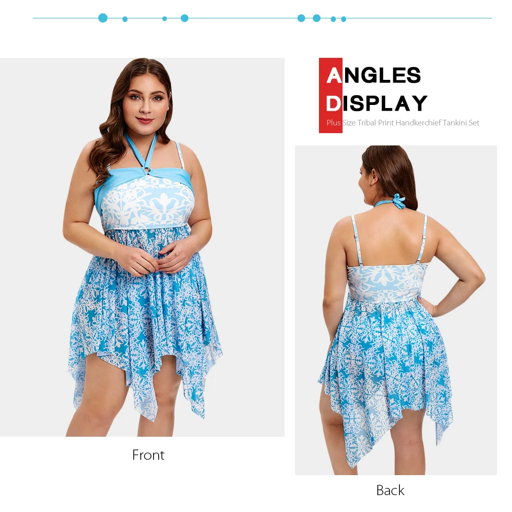 Tribal Print Handkerchief Plus Size Tankini Set