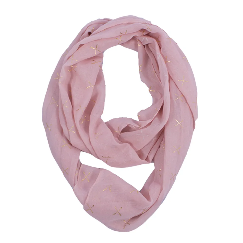 

2017 New Fashion Voile Bronzing Printing Ring Scarf Yarn Thick Soft Warm Pink Collar Arrow Print Scarfs for Women Duftgold