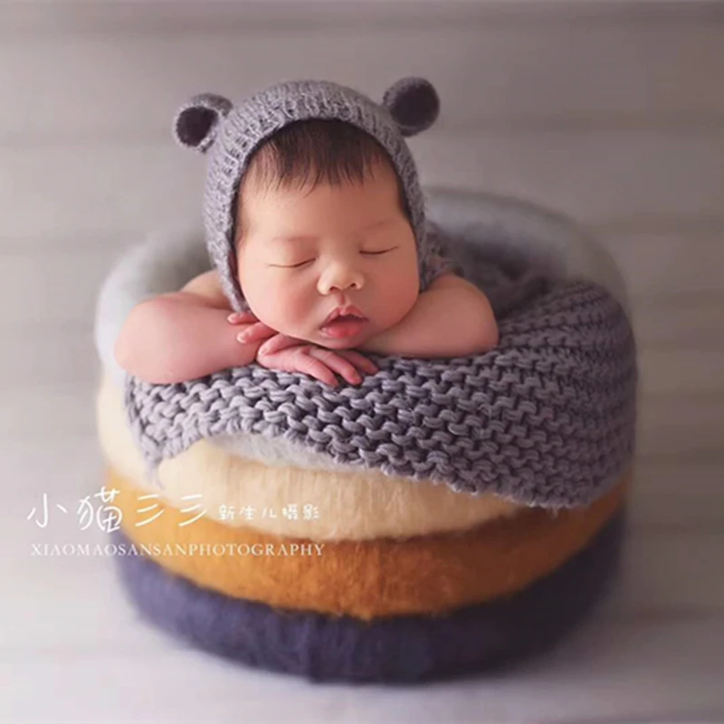 

Teddy Bear Hat Photo Prop Knit Teddy Bear bonnet Hand Knitted Hat Cup Newborn photography props