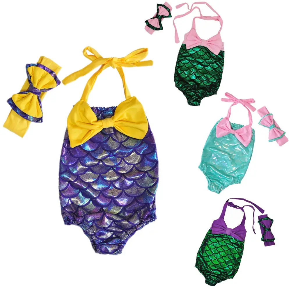 

Kids Girl Mermaid Swimsuit Swimwear Beachwear Cute Summer Bow Tankini Bathing Suits Swimming Clothes Headband Outfits