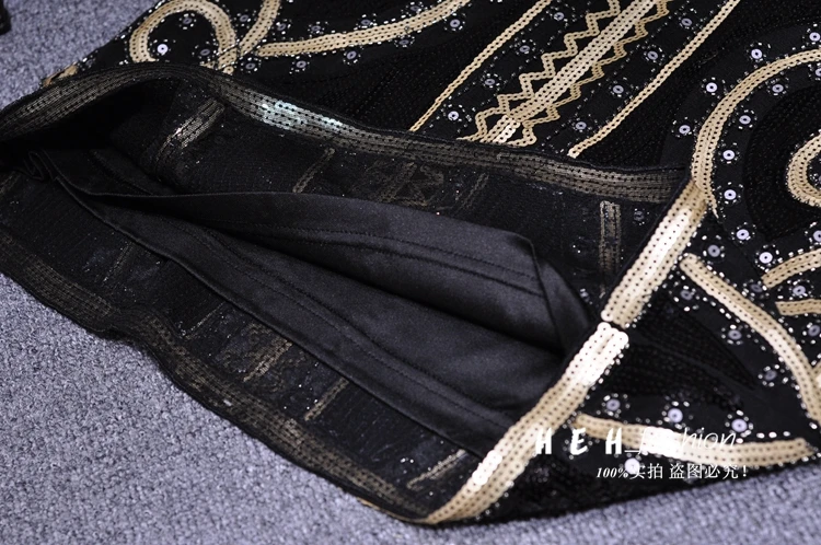Cakucool Женская Ретро черная расшитая Блестками Короткая юбка винтажная вышитая бисером юбка карандаш Высокая талия Золотая Сельма облегающая подиумная мини-юбка