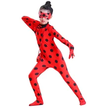 Костюм «Леди Баг» для девочек; костюм для костюмированной вечеринки на Хэллоуин; костюмы для подростков; комбинезон с рисунком божьей коровки; одежда для детей