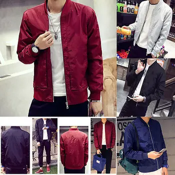 

2016 Spring Autumn Mens Solid Flight Army Green Bomber Jacket Men's Rib Sleeve Zipper Short Air Force Baseball Coats Clothing