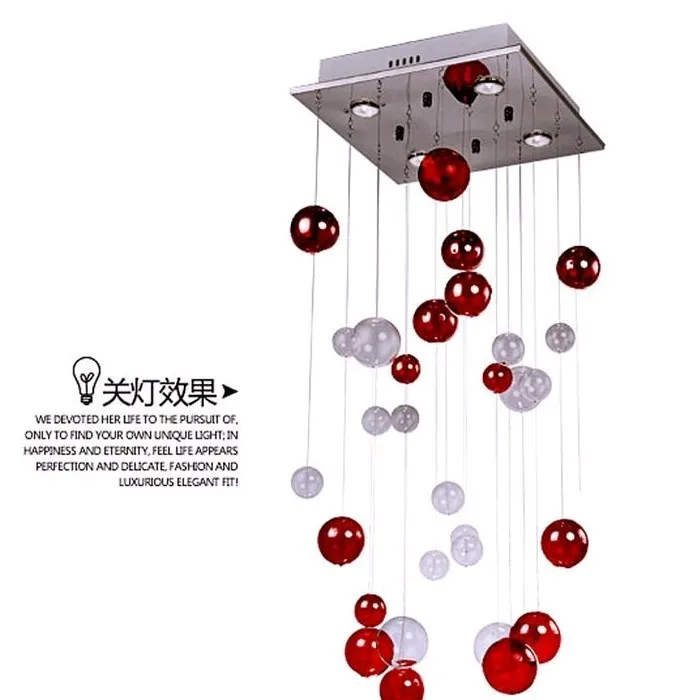 50 см Современный Стеклянный Хрустальный потолочный светильник с красным пузырьком, потолочный светильник, светильник, Ems ZL329