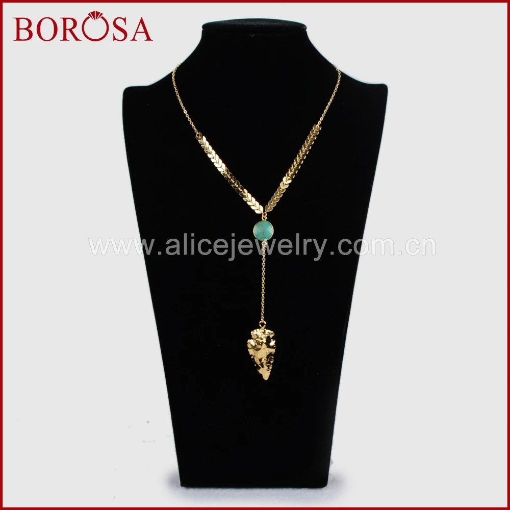 Borosa золото Цвет колье круглый 100% натуральный голубой Howlite и Arrowhead Натуральный