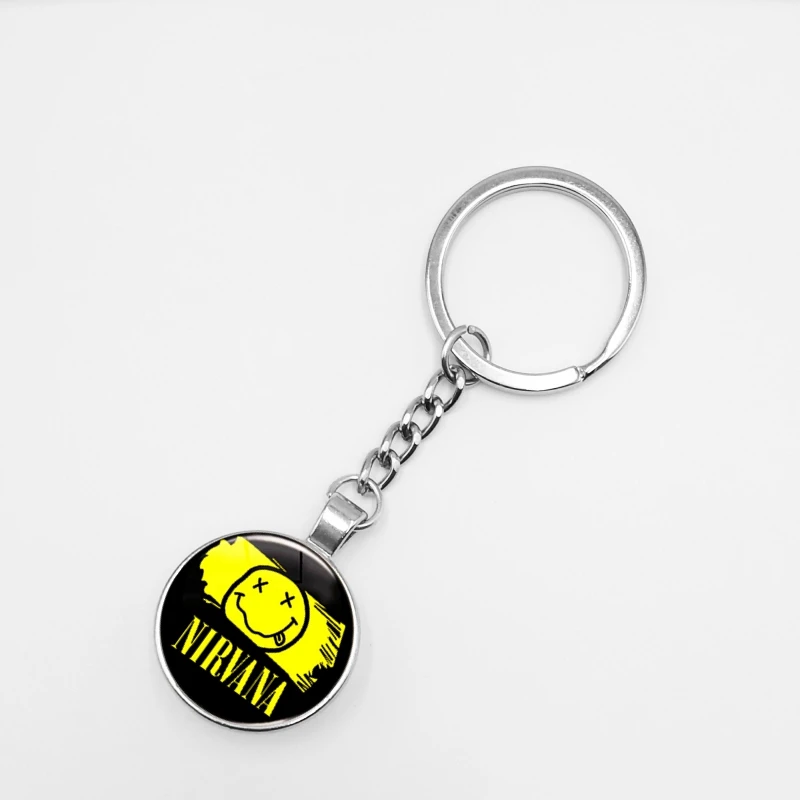 

2019/new Rock Band Smile Nirvana Keychain Glass Cabochon Silver Pendant Key Ring Jewelry Wholesale