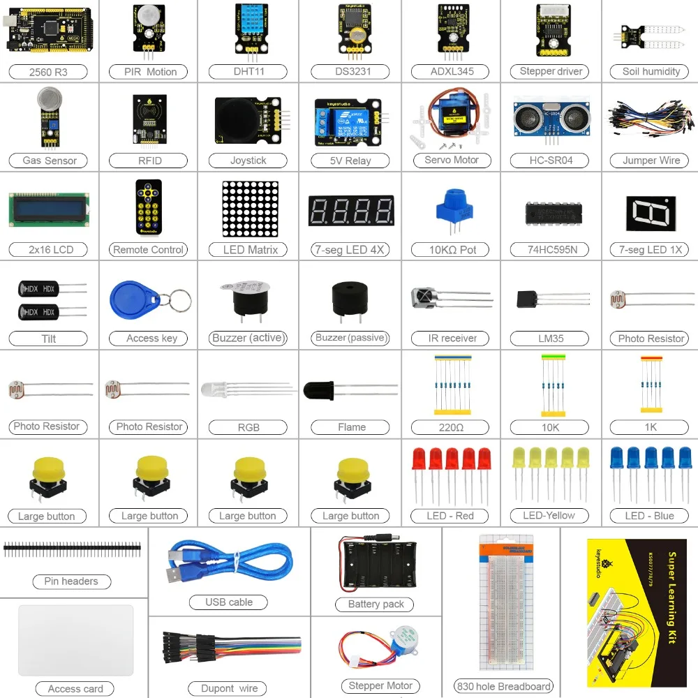 KS0079 Keyestudio супер стартовый комплект/обучающий комплект с Mega2560R3 для Arduino образовательный проект+ PDF(онлайн)+ 32 проекта+ подарочная коробка