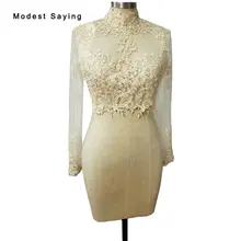 Цвета шампанского с высоким воротом длинным рукавом Кружева Свадебные Болеро куртки женские свадебные накидки Свадебные аксессуары chaqueta mujer