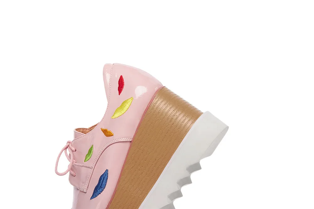 Lapolaka New Big Size 33-42 Embroider Lips Genuine Leather Ladies Wedges Platform Shoes Woman Casual Autumn Flats