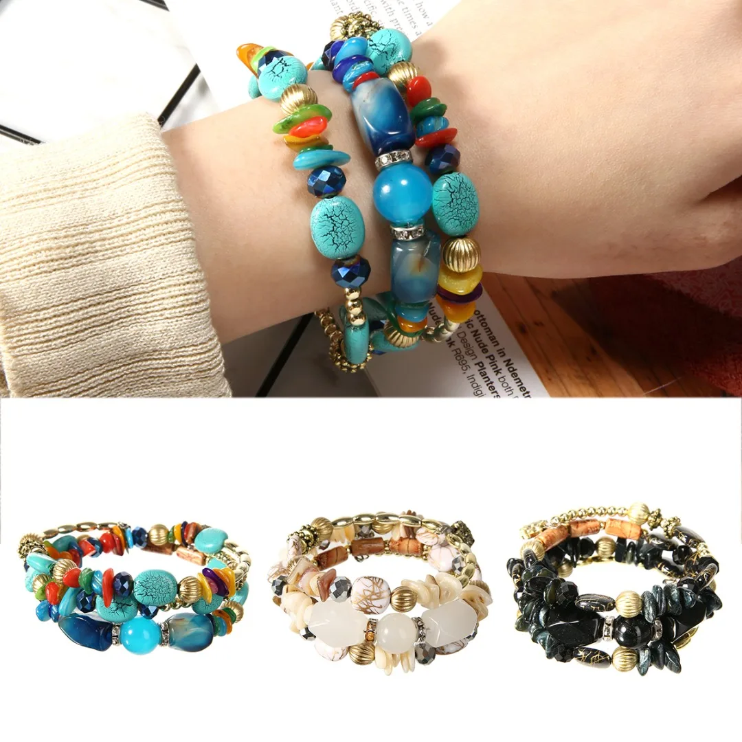 Multilayer Beads Charm Bracelets Shellhard Ethnic Tibet Imitation Natural Stone Bracelets Bangles For Women Bohemia Jewelry Gift