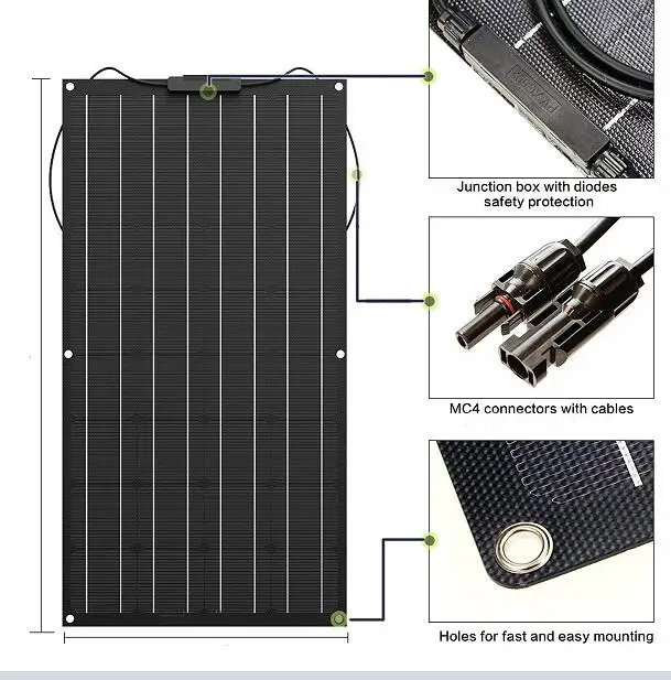 Новинка 100 Вт ETFE 18 в гибкие солнечные панели Полугибкие моно солнечные батареи зарядное устройство 12 В(с ETFE слоем) Полугибкие - Цвет: black