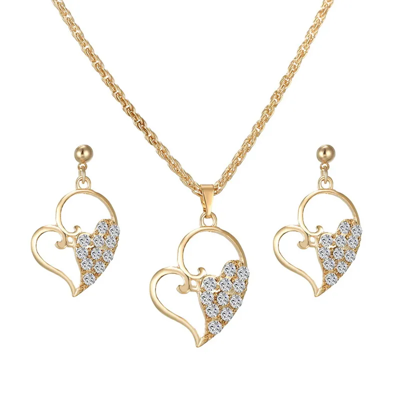 

Heart Hollow out Bridesmaid Bridal wedding Jewelry Sets Rhinestone Crystal Jewelry Set Necklace Earrings for women