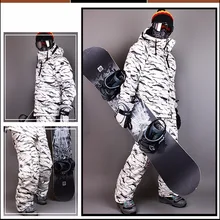 Премиум "Southplay" Зимний водонепроницаемый 10000 мм Лыжный Сноуборд(куртка+ брюки) наборы-белый песок камуфляж военный